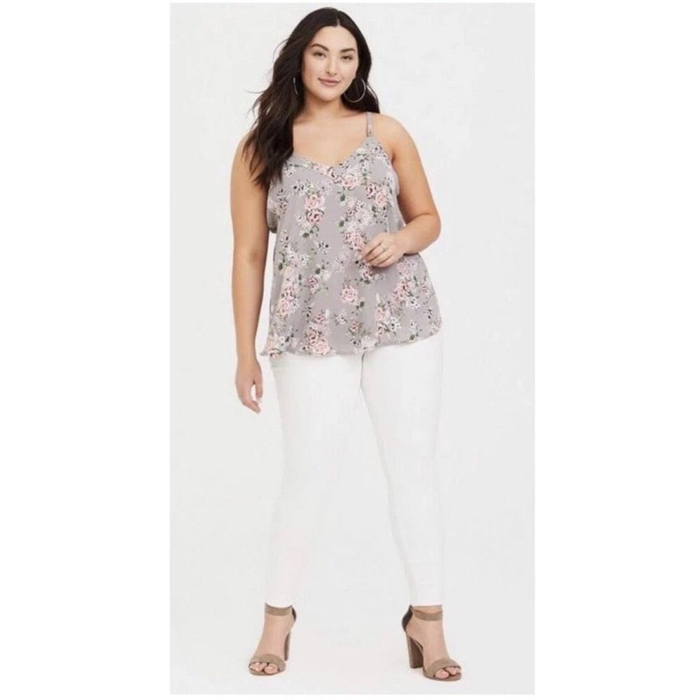 Torrid Gray Georgette Floral Print Tie Back Swing Tank Top Size 2